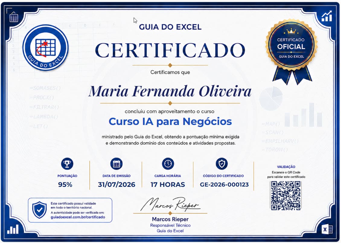 certificado curso de ia do guia do excel