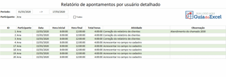 Planilha De Apontamentos E Atividades 5 Guia Do Excel 7901