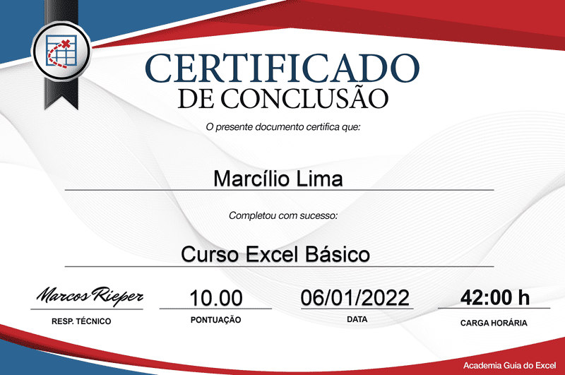 Certificado Curso Master Guia do Excel
