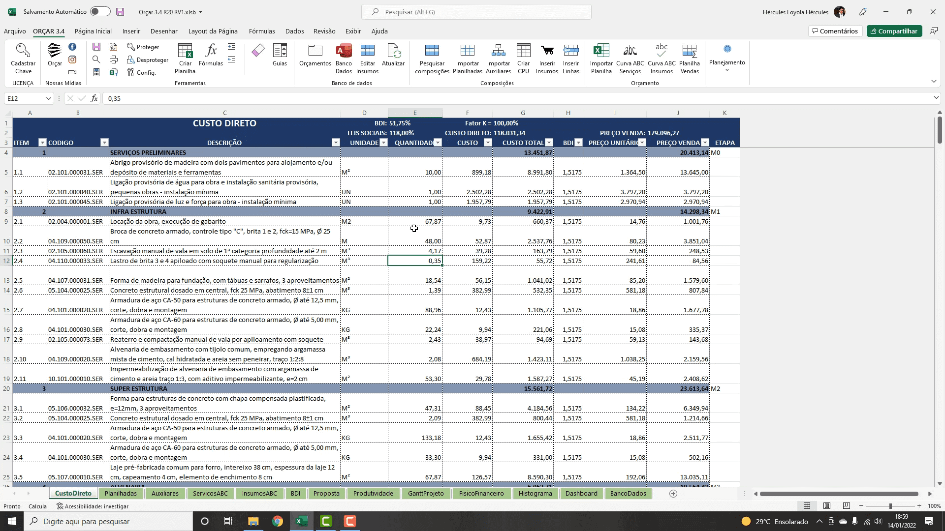 Sinapi Janeiro de 2016 – Planilhas de Obra