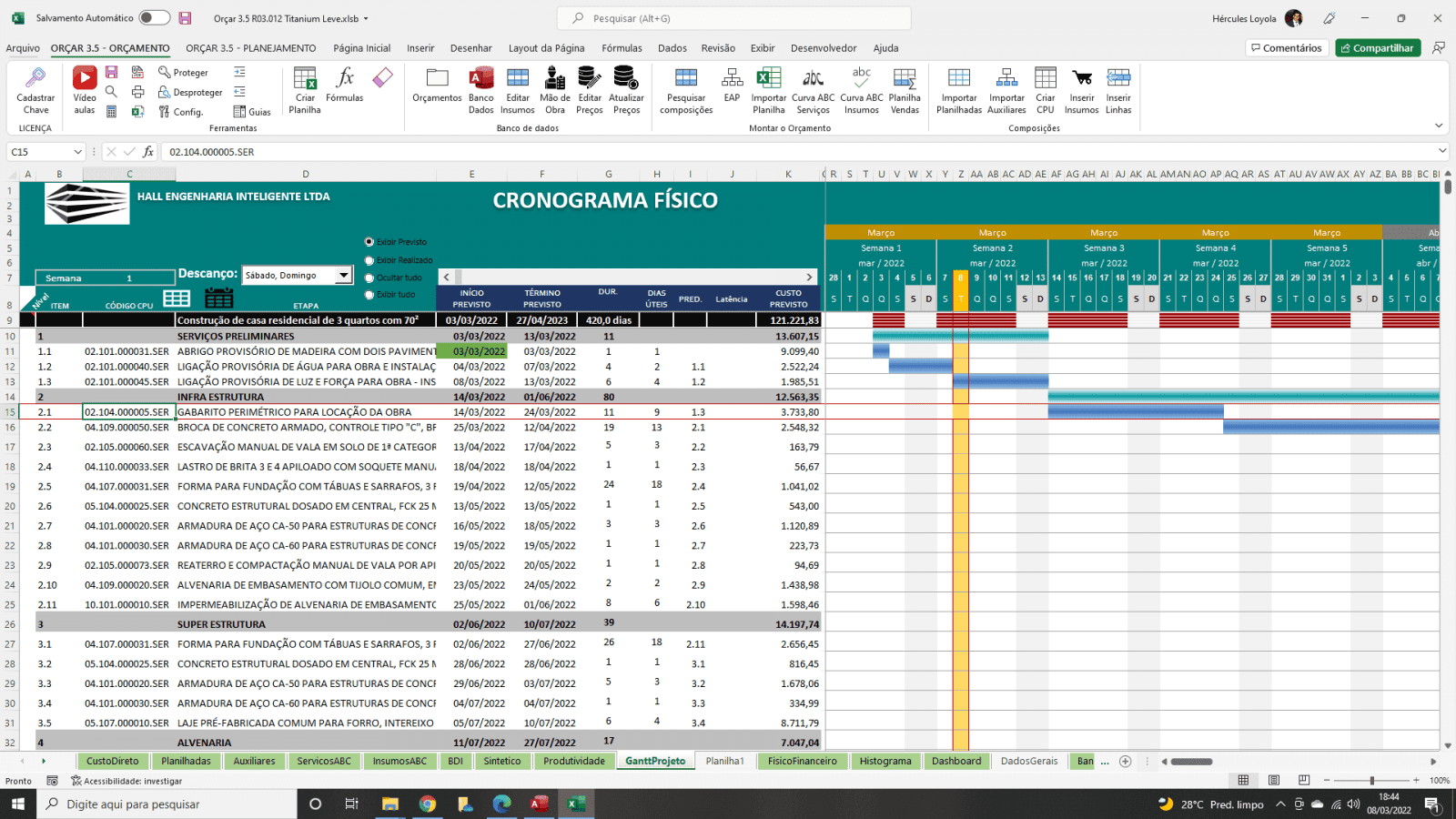 Planilha De Orçamento De Obras Excel 4008