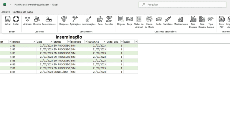 Planilha Controle De Rebanho Bovino Gado Excel