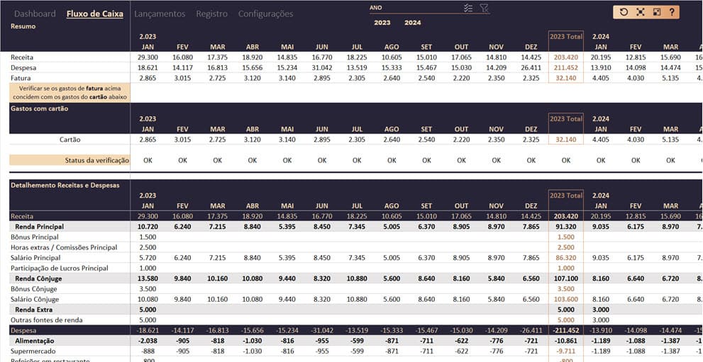 Fluxo de caixa planejamento financeiro pessoal excel