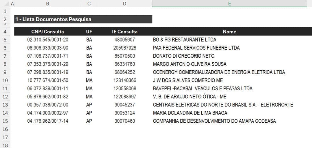 Planilha de Consulta de Inscrição Estadual SINTEGRA Excel 2