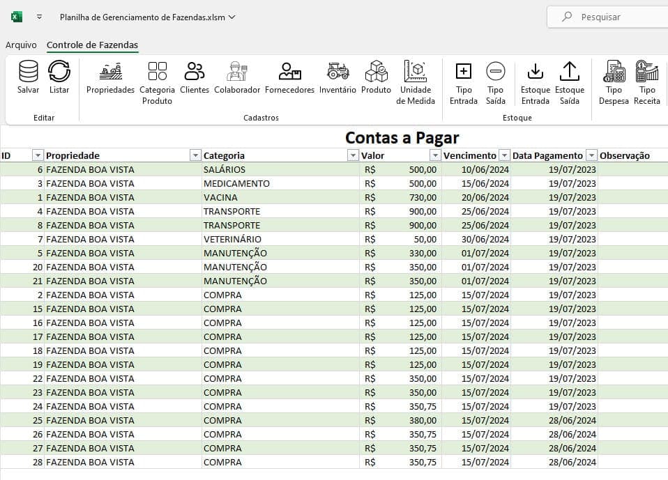 planilha contas a pagar excel