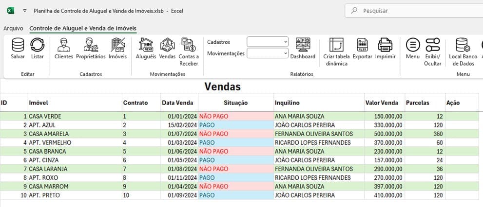 Planilha de Controle de Aluguel e Venda de Imóveis 6