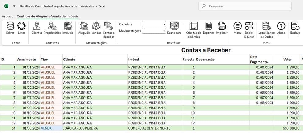 Planilha de Controle de Aluguel e Venda de Imóveis 7