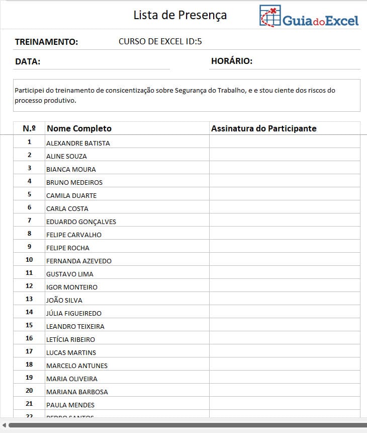 Lista de Presenca Planilha de Controle de Atividades com BD