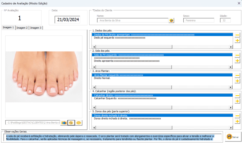 planilha de podologia avaliacao