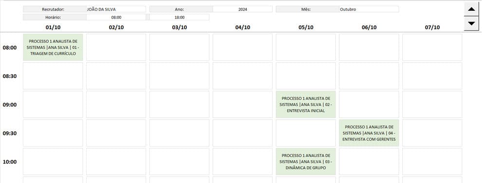 Planilha de recrutamento e selecao calendario Excel