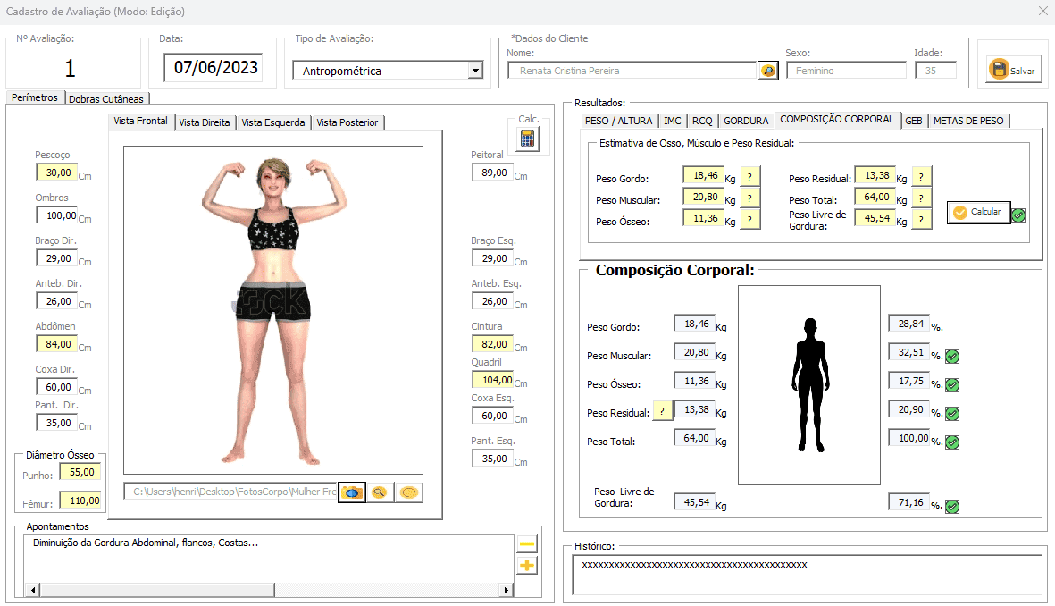 Cadastro de Avaliações Físicas