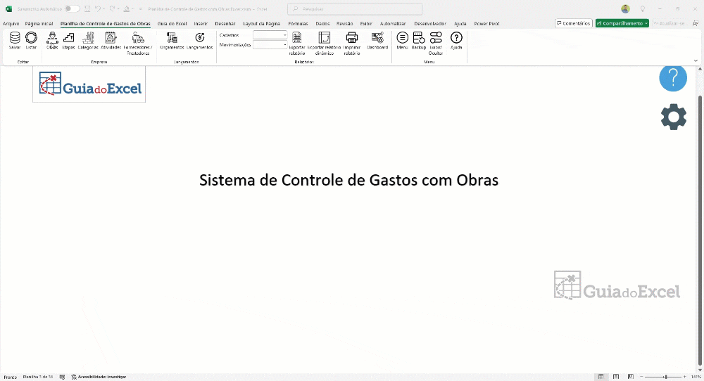 Cadastros planilha de controle de obras excel