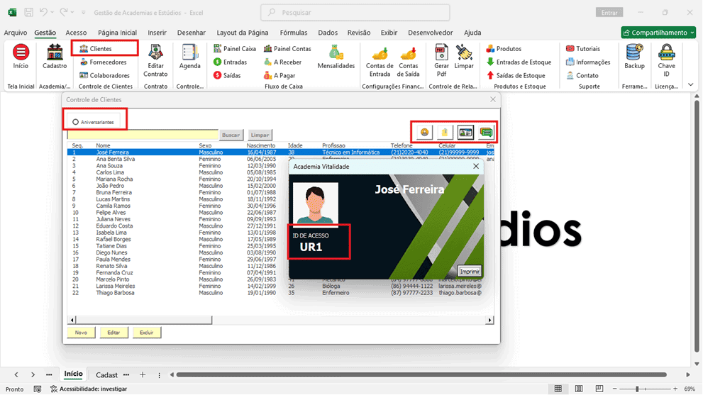 Planilha de gestao de academias e estudios excel 2