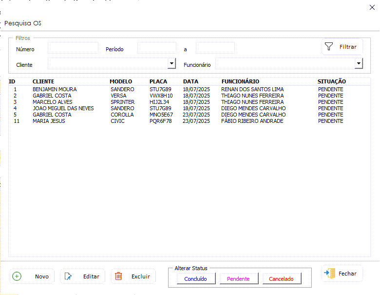 Planilha de Oficina Mecanica Excel 3 pesquisa e lancamento de OS