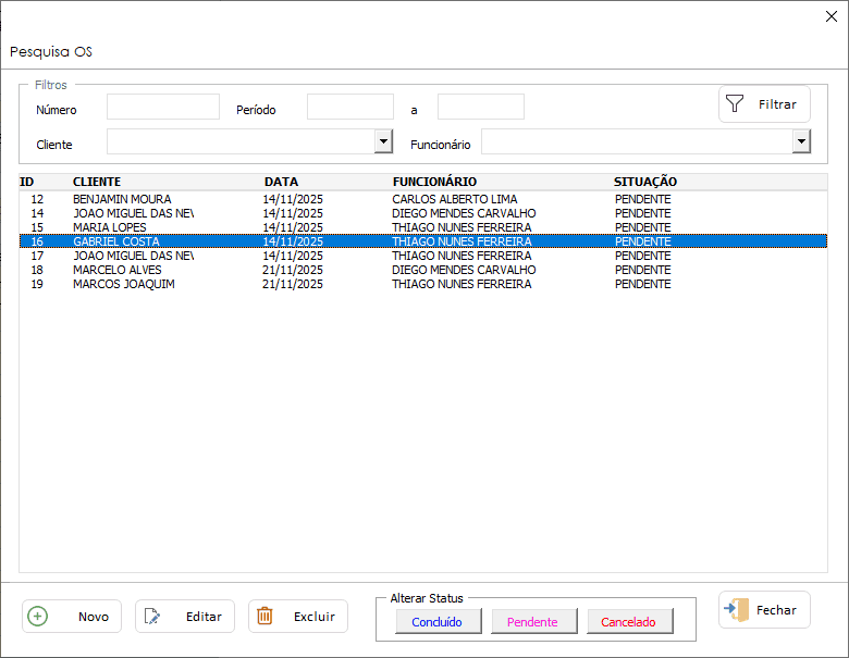 Planilha de controle de prestação de serviços pesquisa de ordens de serviço