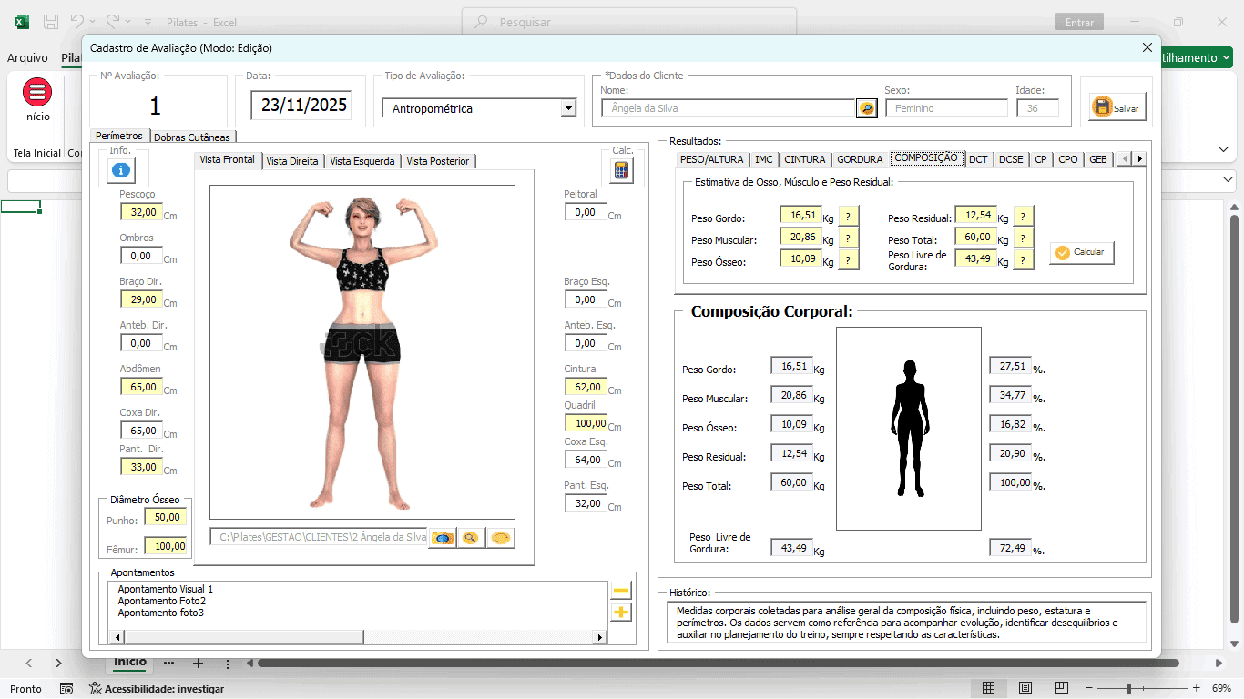 Planilha Pilates Avaliação Física