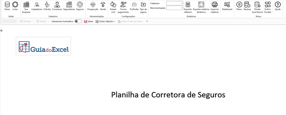 Relatorios planilha de corretora de seguros tela inicial