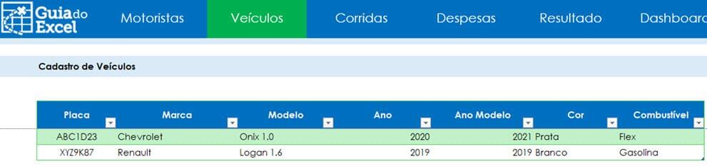 Planilha de carro de aplicativo Excel uber 3
