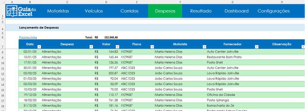 Planilha de carro de aplicativo Excel uber 5