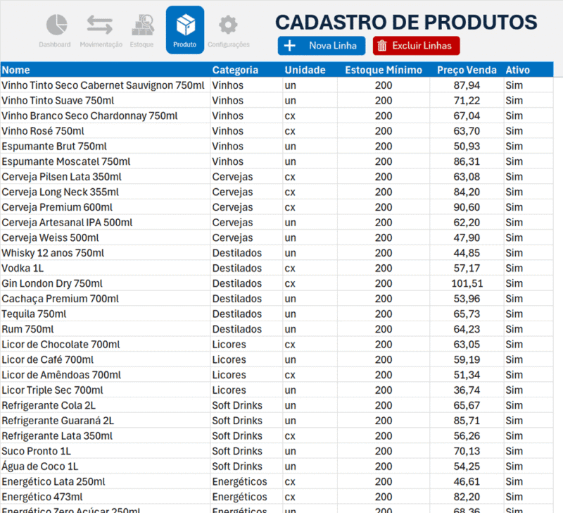 Planilha de Estoque Excel cadastro de produtos 3